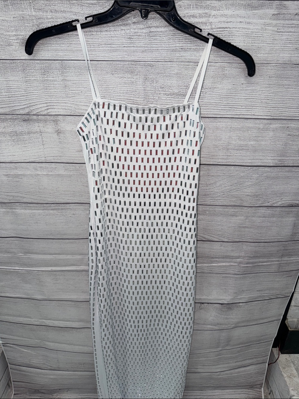 Fashion Nova White Sequin Rhinestone Mesh Maxi Dress